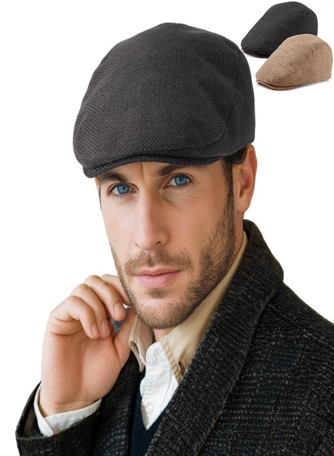 LADYBRO 2 Pack Classic Solid Flat Cap Newsboy Hats for Men Cabbie Driving Scally Adjustable - Image 1